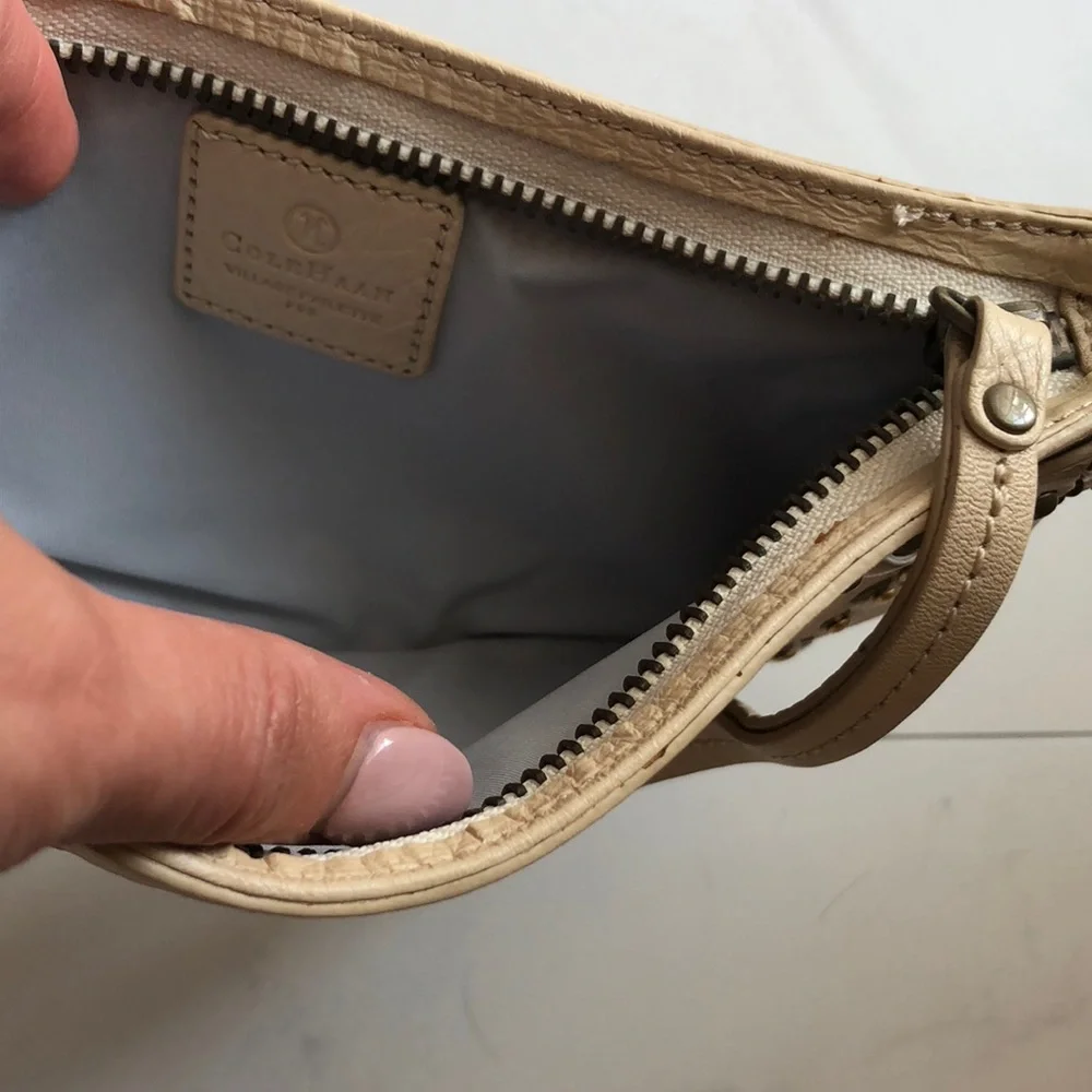 Cole Haan Cream Leather Studded Wristlet Clutch